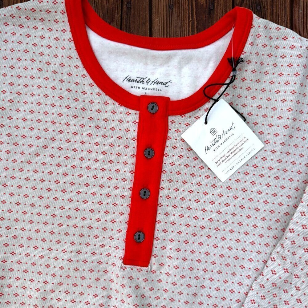 New HEARTH & HAND Magnolia Ivory Red Holiday 2-PC Pajama Top Pants Set Women's L - Picture 2 of 2